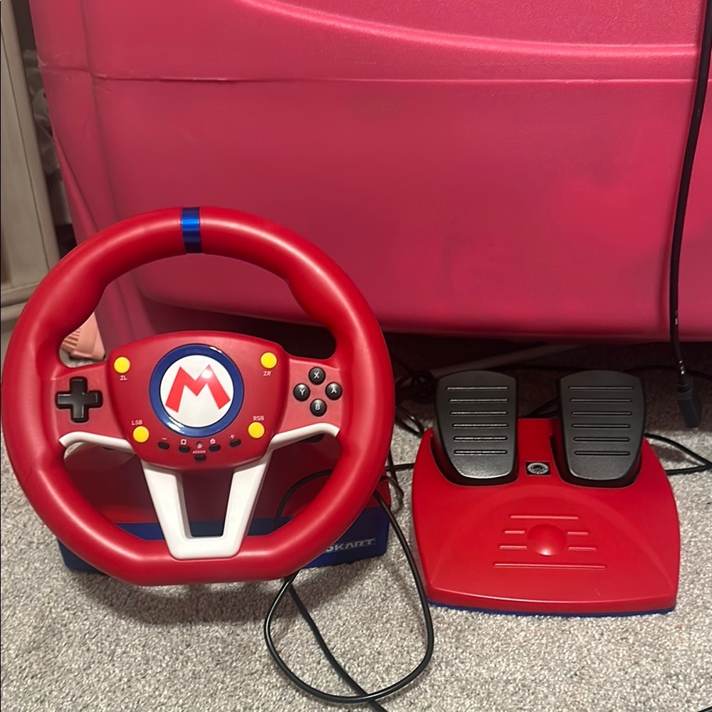 Red Gaming Wheel and Pedals Set